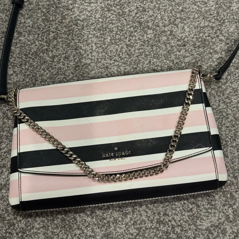 NWOT Kate Spade Pink and Black Striped Crossbody Bag Classic Dressy Preppy Work
